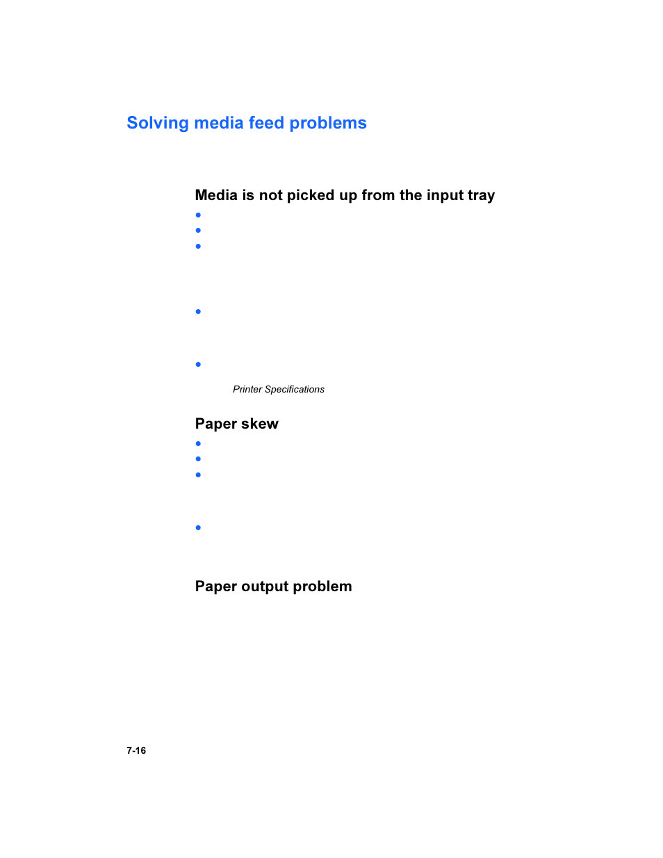 Solving media feed problems, Media is not picked up from the input tray, Paper skew | Paper output problem, Solving media feed problems -16 | HP Deskjet 450 Mobile Printer series User Manual | Page 64 / 86