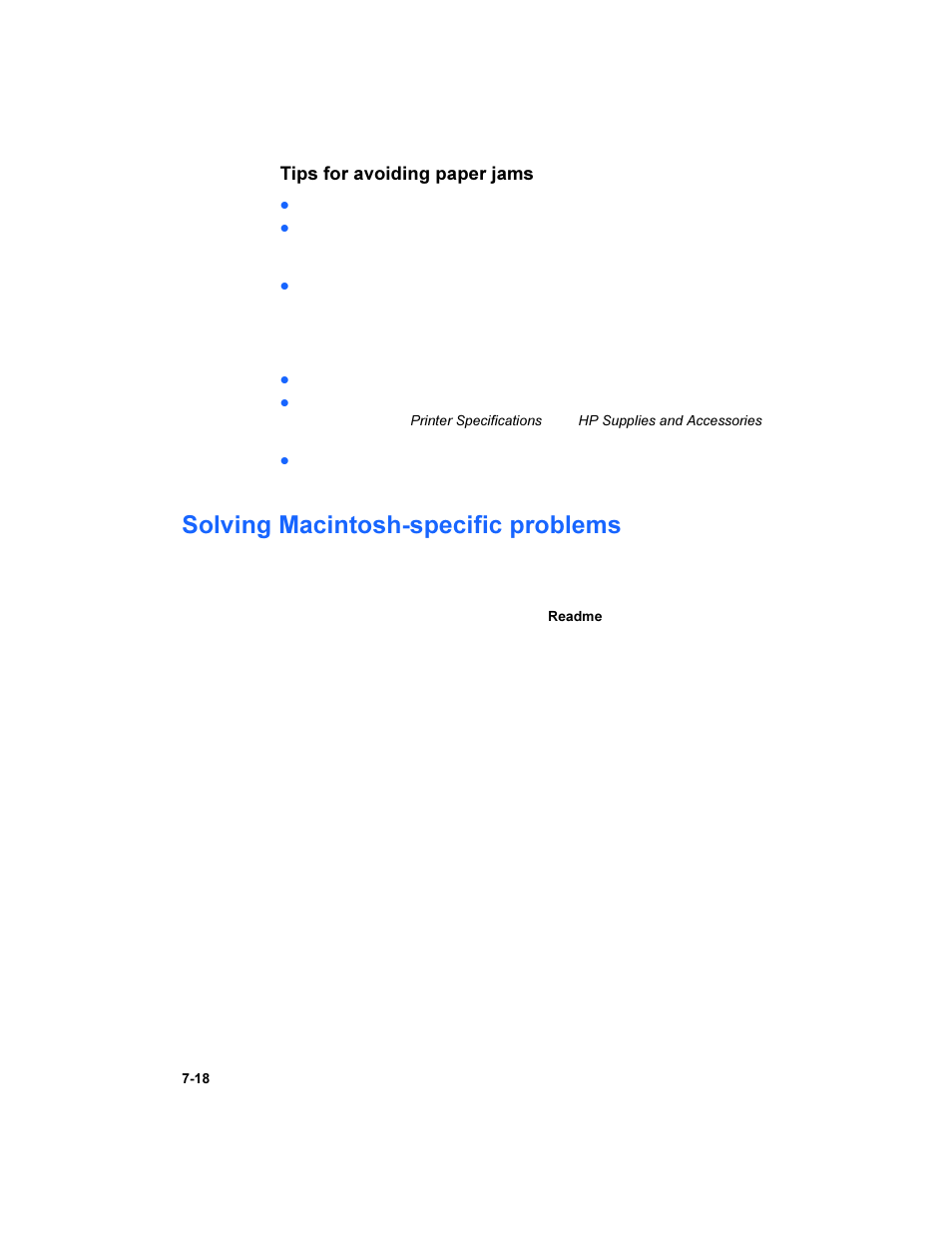 Tips for avoiding paper jams, Solving macintosh-specific problems, Tips for avoiding paper jams -18 | Solving macintosh-specific problems -18 | HP Deskjet 450 Mobile Printer series User Manual | Page 66 / 86