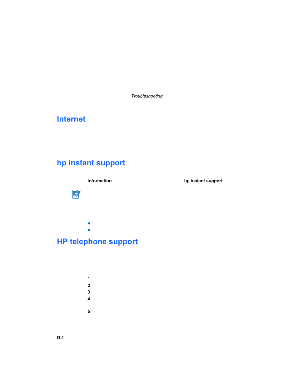 Customer support, Internet, Hp instant support | Hp telephone support | HP Deskjet 450 Mobile Printer series User Manual | Page 78 / 86