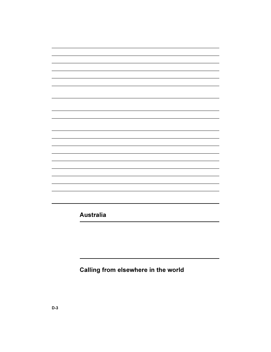 Australia calling from elsewhere in the world | HP Deskjet 450 Mobile Printer series User Manual | Page 80 / 86