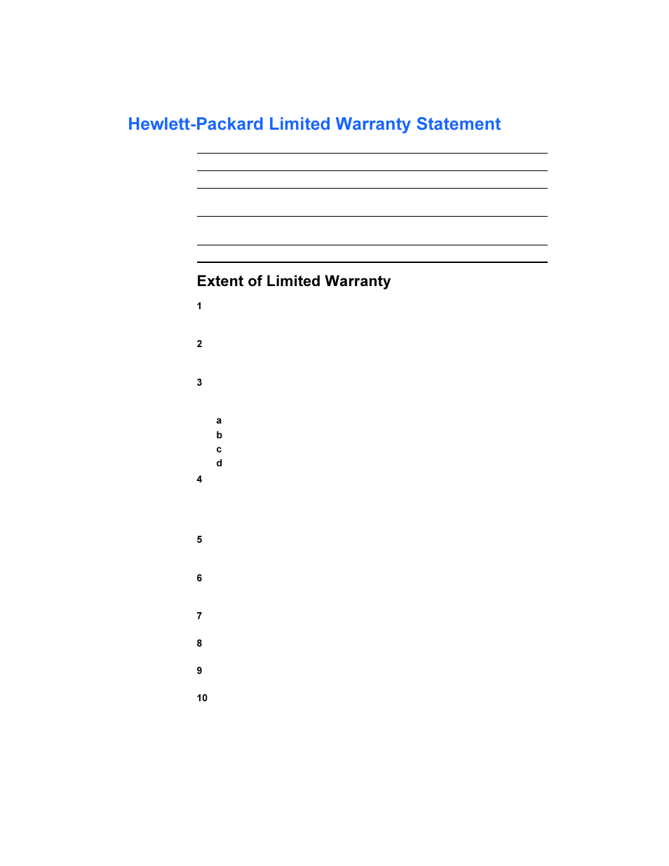 Hewlett-packard limited warranty statement, Extent of limited warranty | HP Deskjet 450 Mobile Printer series User Manual | Page 81 / 86