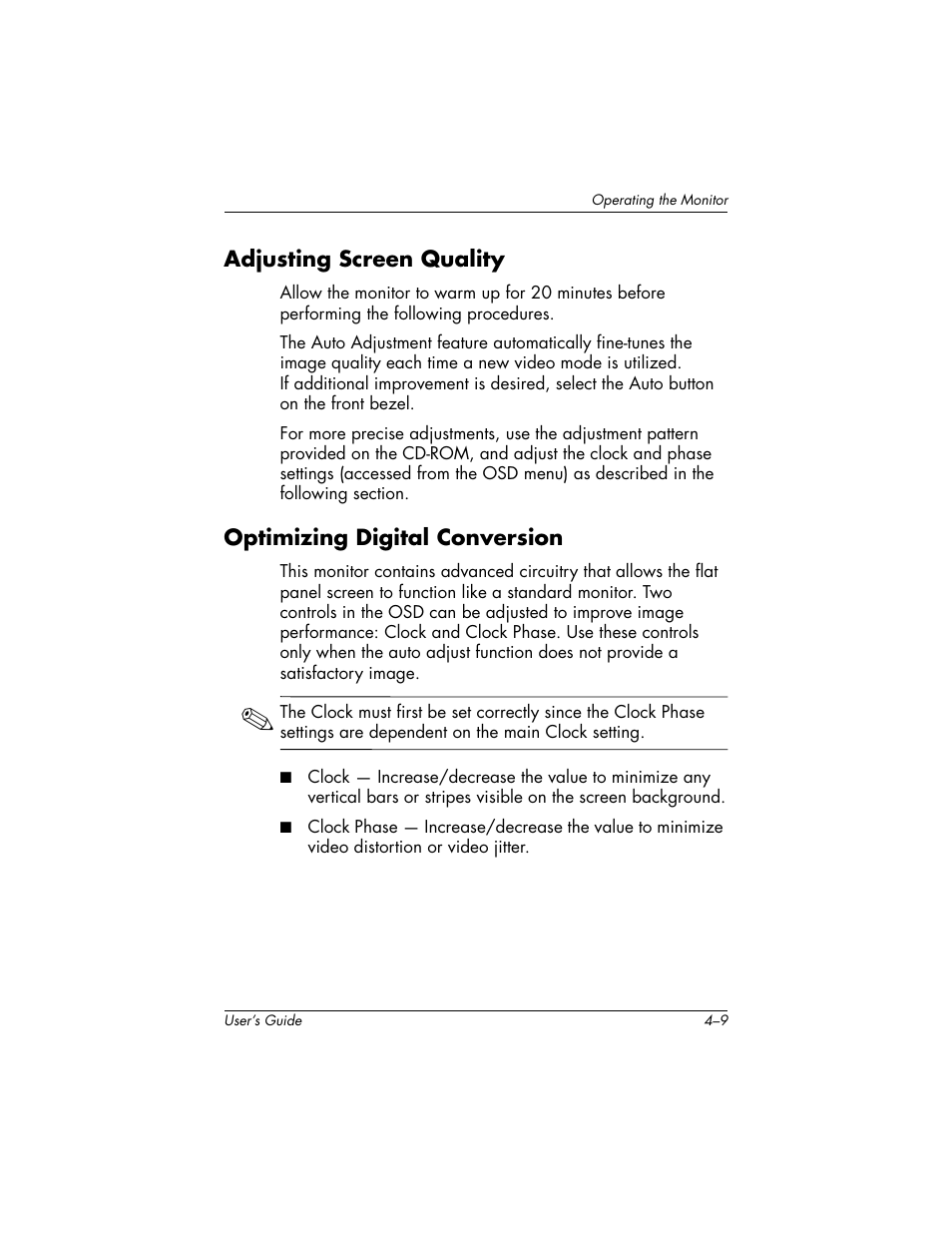 Adjusting screen quality, Optimizing digital conversion | HP f2304 23-inch High Def LCD Monitor User Manual | Page 29 / 52