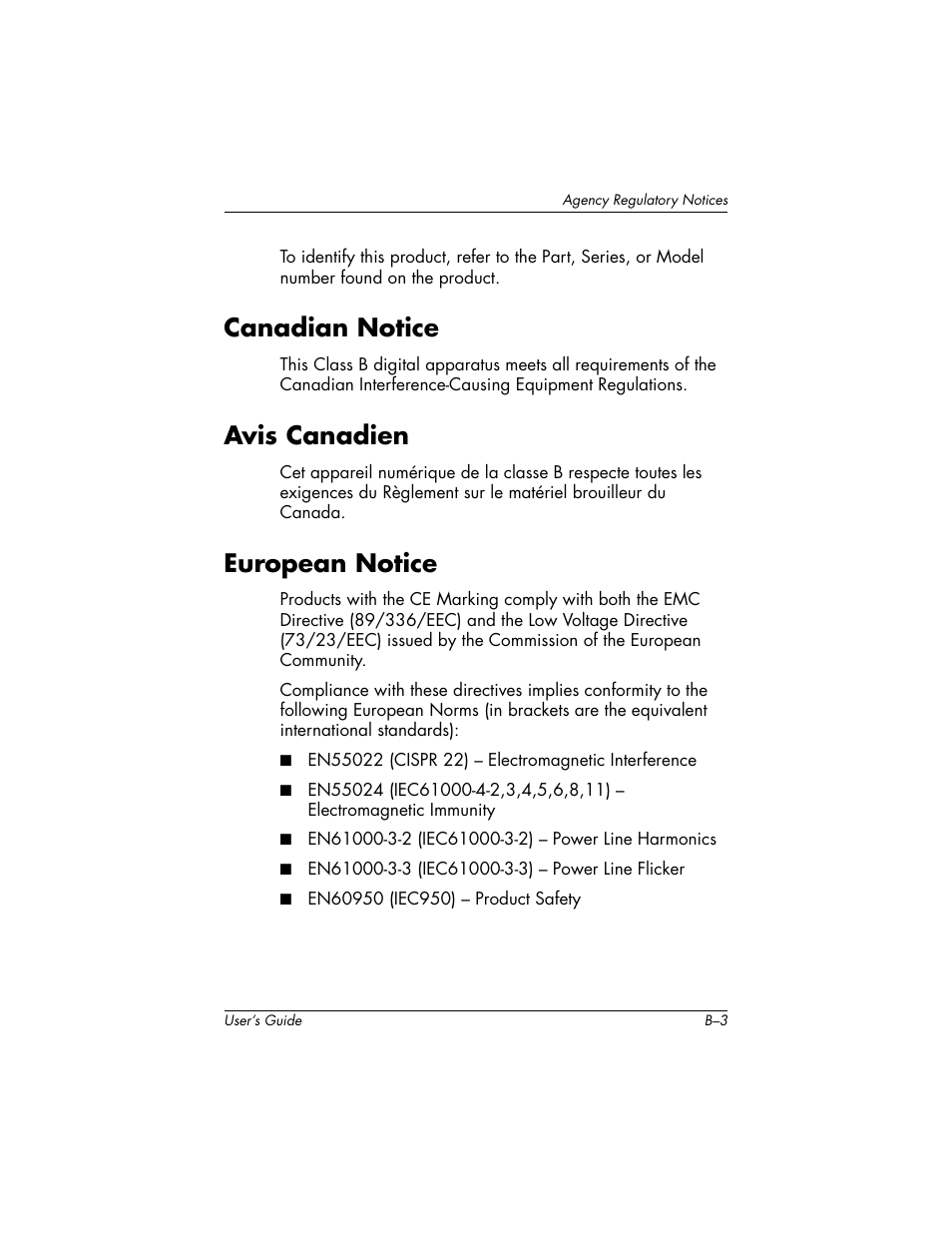 Canadian notice, Avis canadien, European notice | HP f2304 23-inch High Def LCD Monitor User Manual | Page 45 / 52