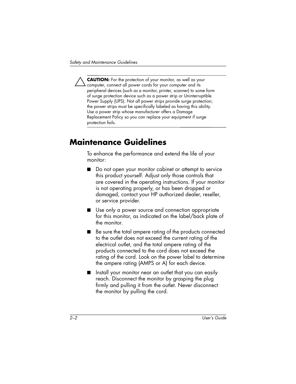 Maintenance guidelines, Maintenance guidelines –2 | HP f2304 23-inch High Def LCD Monitor User Manual | Page 8 / 52