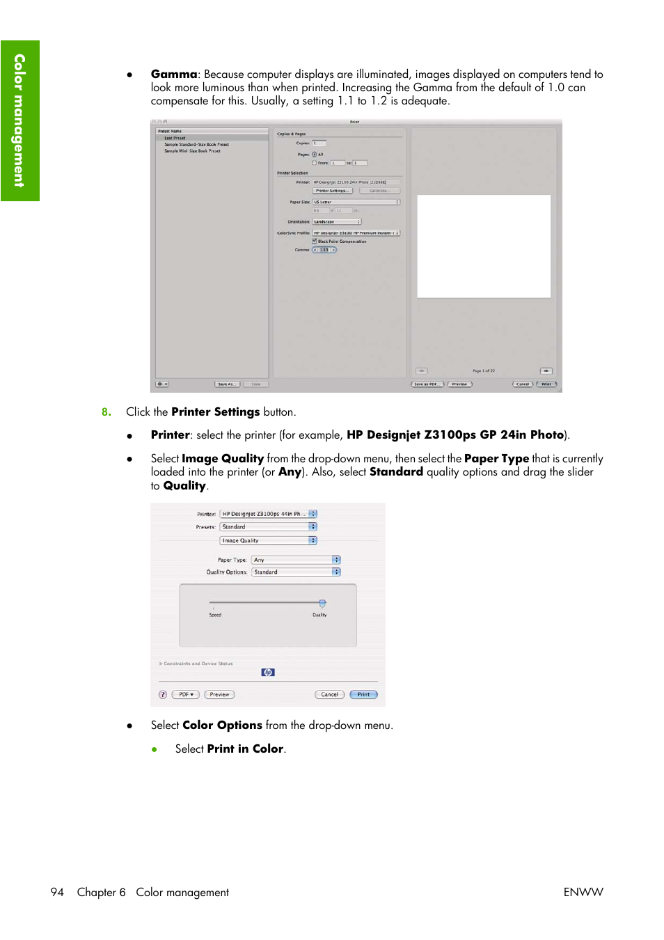 HP Designjet Z3100 Photo Printer series User Manual | Page 104 / 221