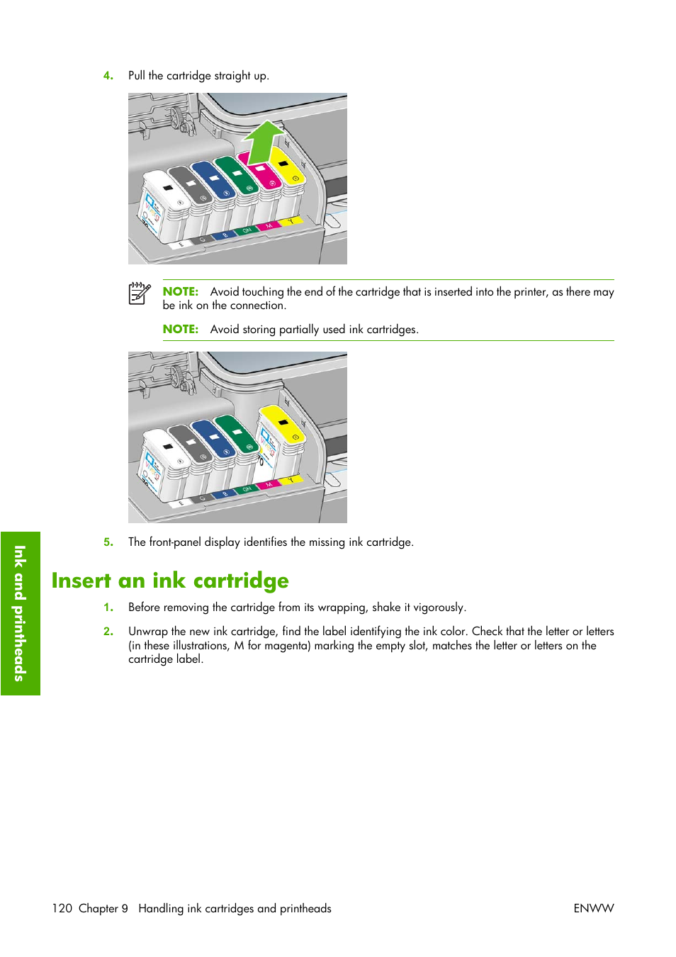 Insert an ink cartridge | HP Designjet Z3100 Photo Printer series User Manual | Page 130 / 221