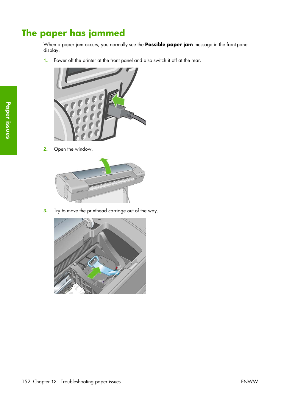 The paper has jammed | HP Designjet Z3100 Photo Printer series User Manual | Page 162 / 221
