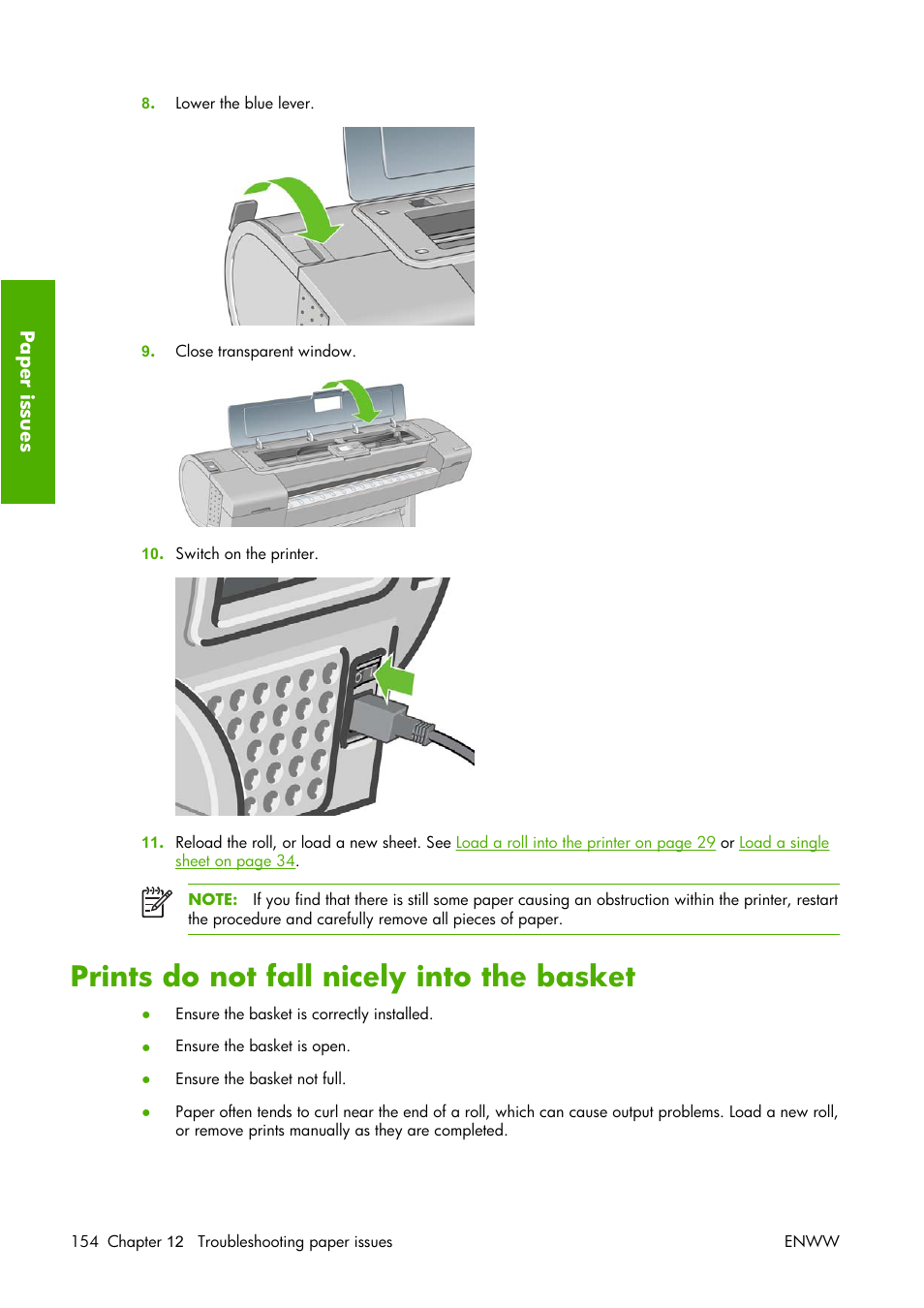 Prints do not fall nicely into the basket | HP Designjet Z3100 Photo Printer series User Manual | Page 164 / 221