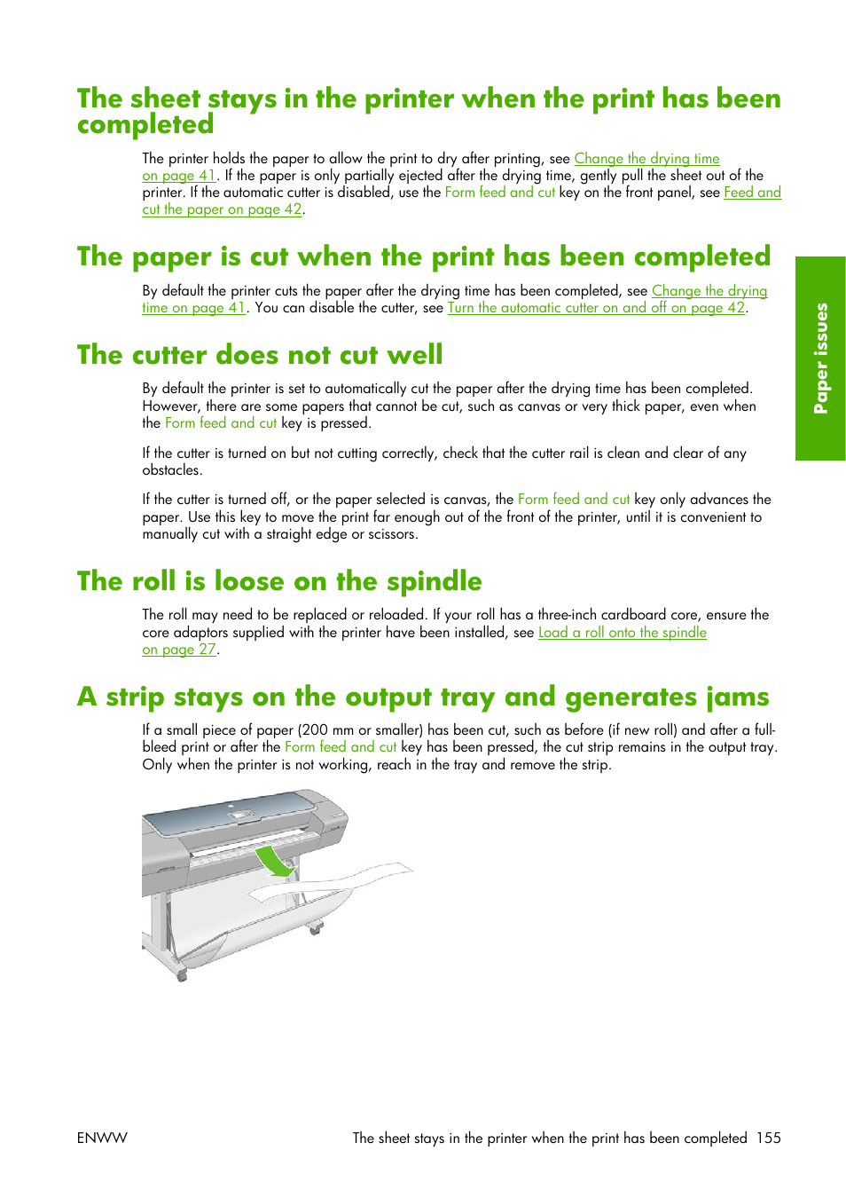 The paper is cut when the print has been completed, The cutter does not cut well, The roll is loose on the spindle | HP Designjet Z3100 Photo Printer series User Manual | Page 165 / 221