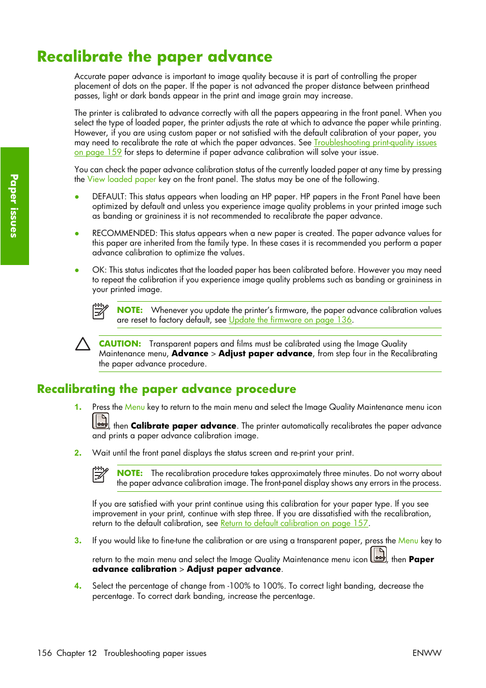 Recalibrate the paper advance, Recalibrating the paper advance procedure | HP Designjet Z3100 Photo Printer series User Manual | Page 166 / 221