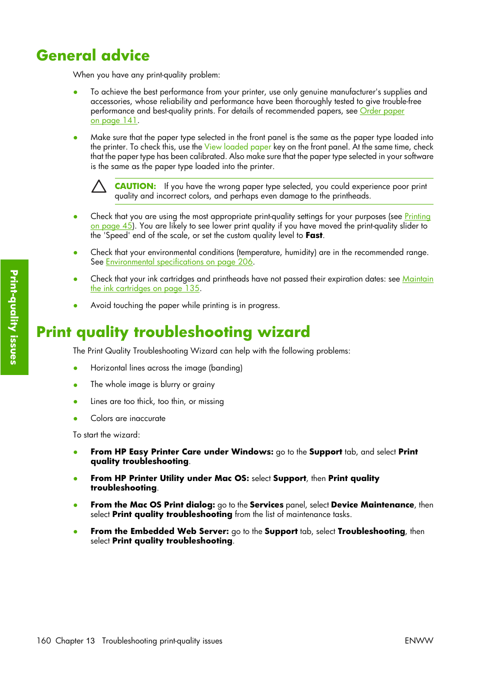 General advice, Print quality troubleshooting wizard | HP Designjet Z3100 Photo Printer series User Manual | Page 170 / 221