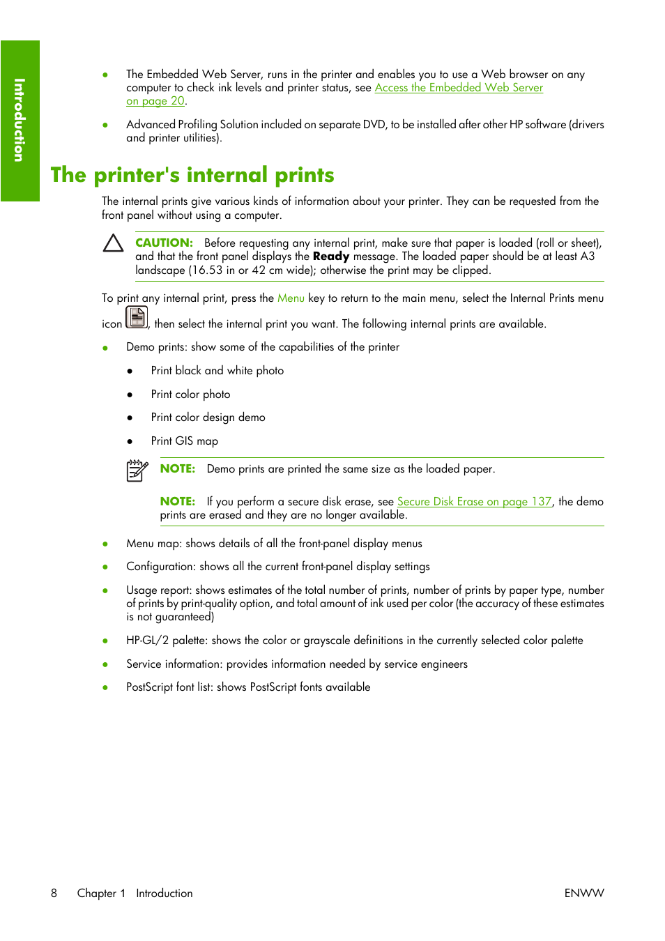 The printer's internal prints | HP Designjet Z3100 Photo Printer series User Manual | Page 18 / 221