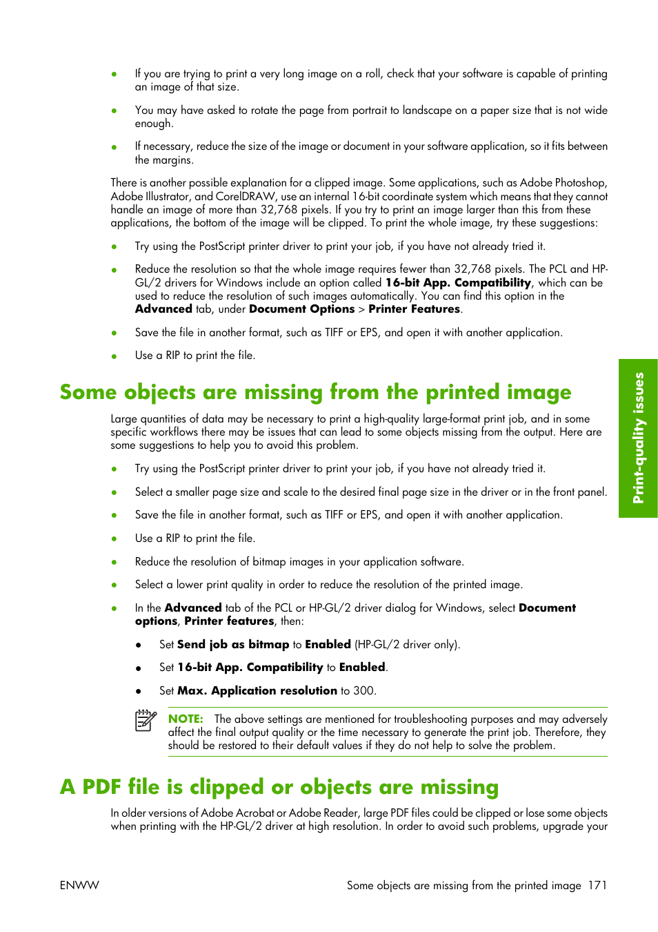 Some objects are missing from the printed image, A pdf file is clipped or objects are missing | HP Designjet Z3100 Photo Printer series User Manual | Page 181 / 221