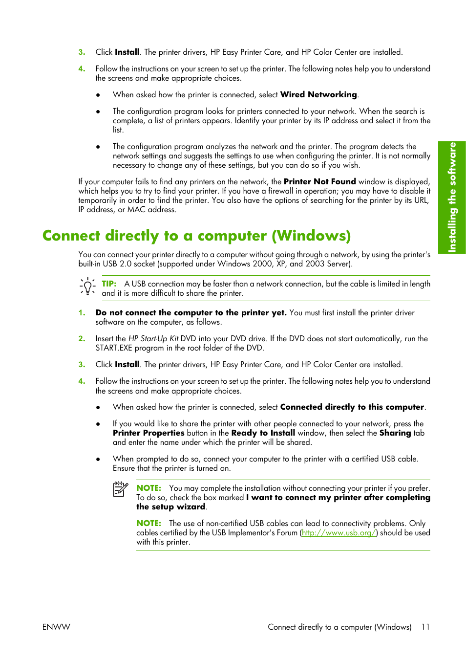 Connect directly to a computer (windows) | HP Designjet Z3100 Photo Printer series User Manual | Page 21 / 221
