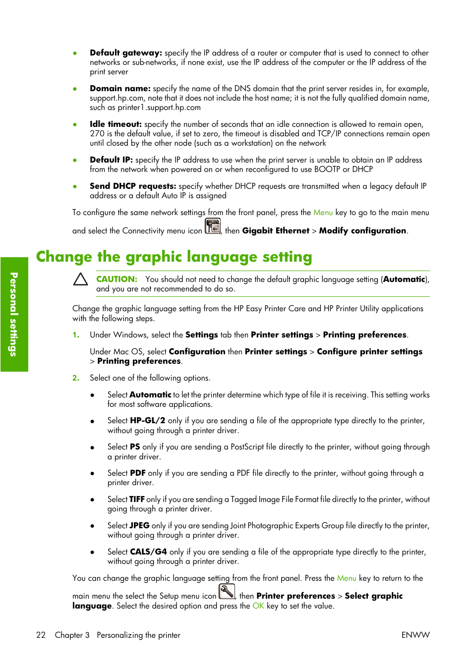 Change the graphic language setting | HP Designjet Z3100 Photo Printer series User Manual | Page 32 / 221