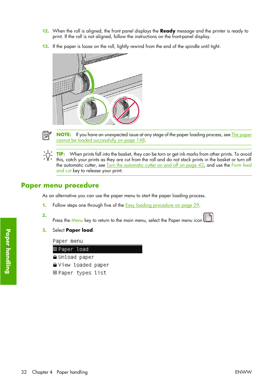 Paper menu procedure | HP Designjet Z3100 Photo Printer series User Manual | Page 42 / 221