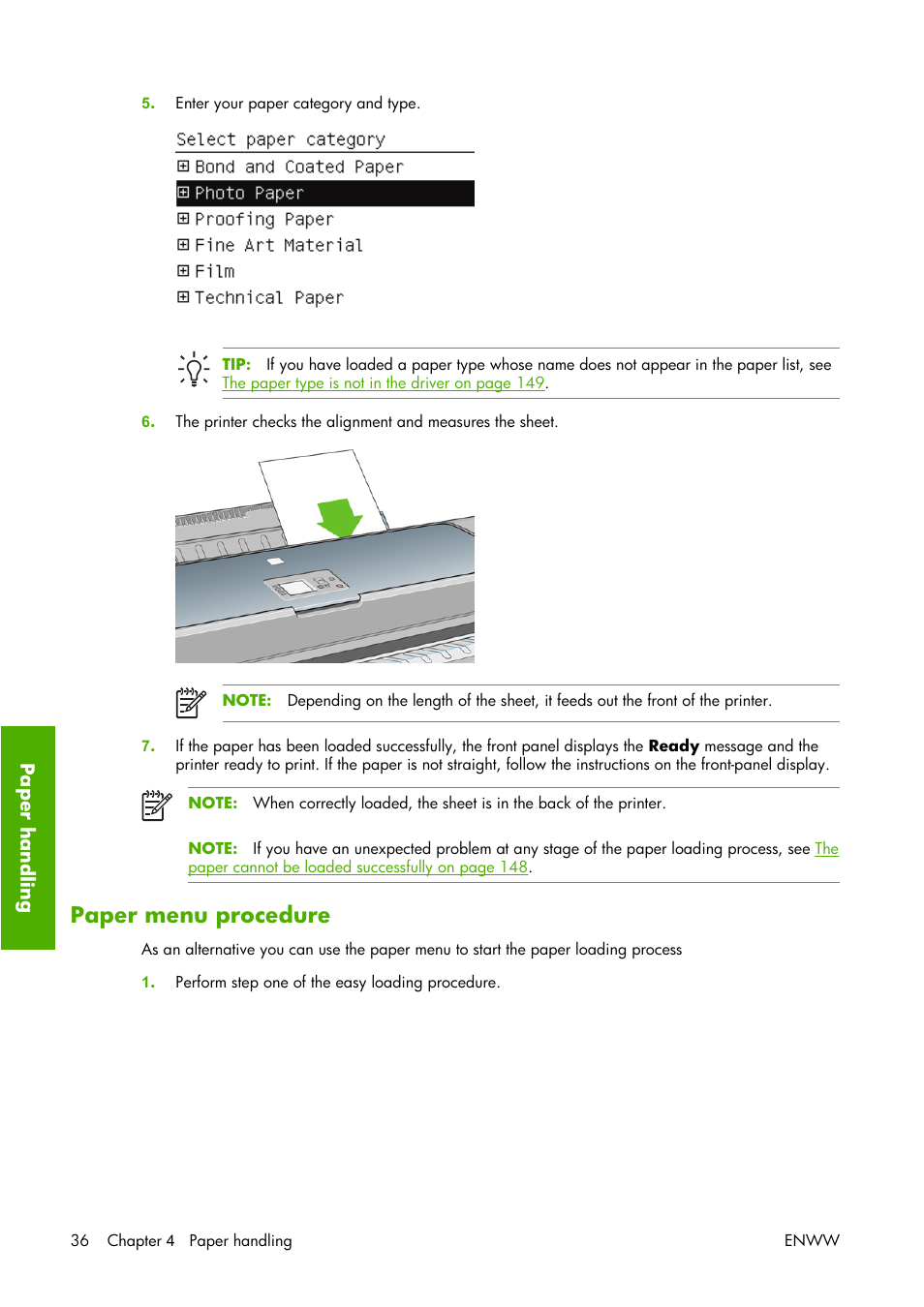 Paper menu procedure | HP Designjet Z3100 Photo Printer series User Manual | Page 46 / 221