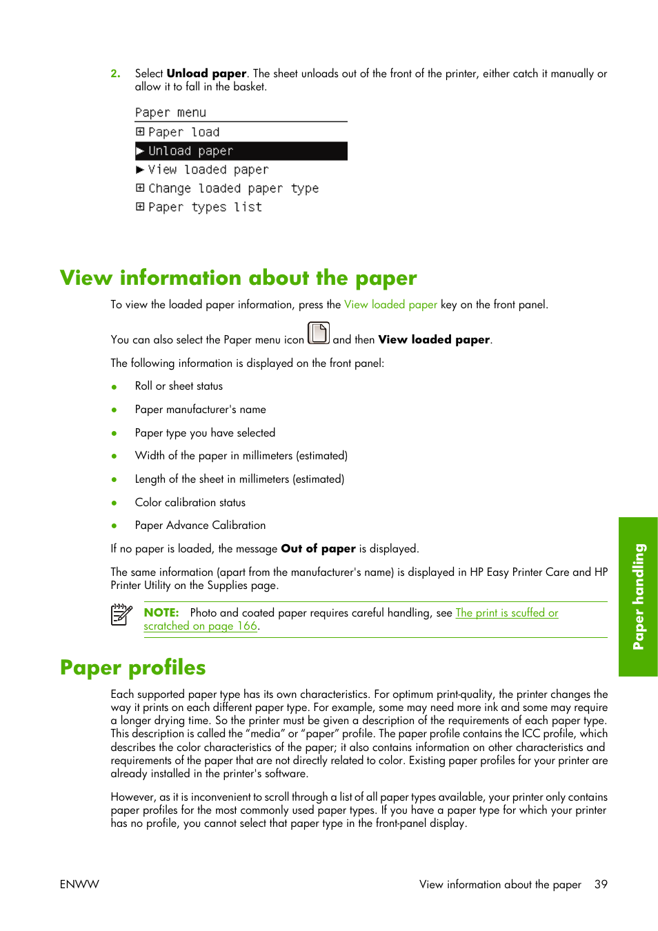 View information about the paper, Paper profiles, View information about the paper paper profiles | HP Designjet Z3100 Photo Printer series User Manual | Page 49 / 221
