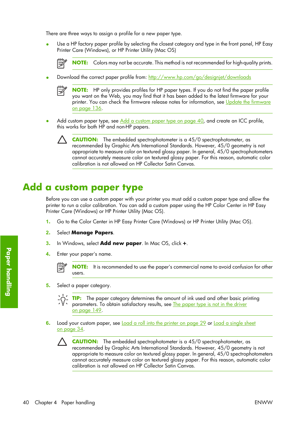 Add a custom paper type | HP Designjet Z3100 Photo Printer series User Manual | Page 50 / 221