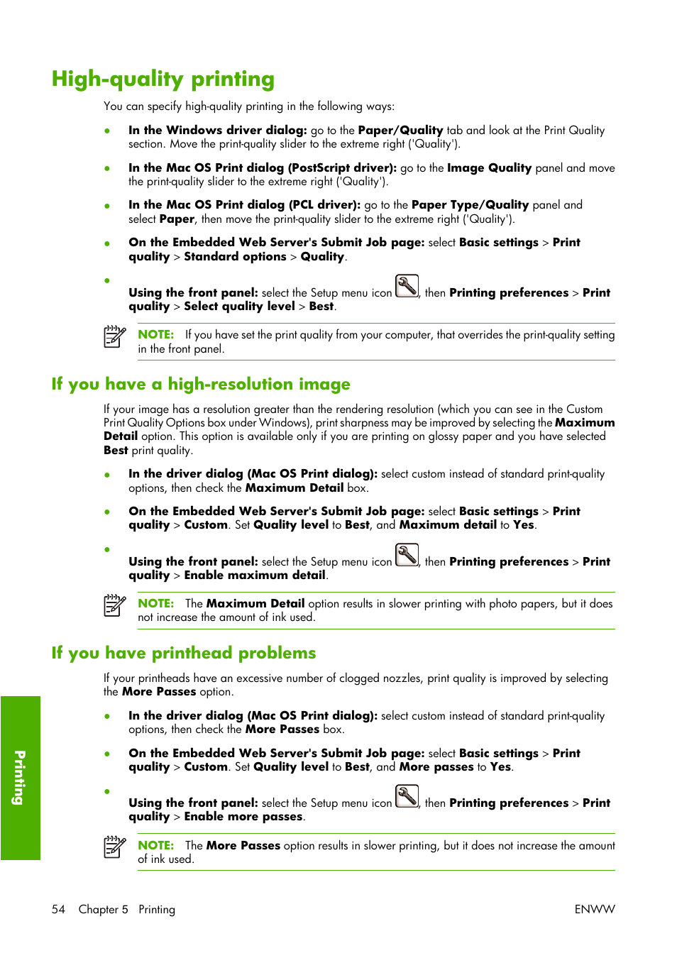 High-quality printing, If you have a high-resolution image, If you have printhead problems | HP Designjet Z3100 Photo Printer series User Manual | Page 64 / 221