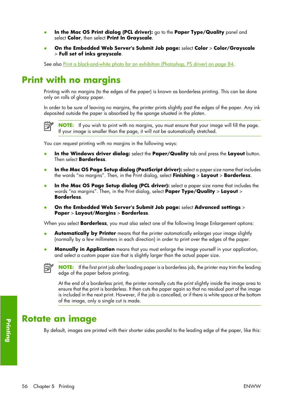 Print with no margins, Rotate an image, Print with no margins rotate an image | HP Designjet Z3100 Photo Printer series User Manual | Page 66 / 221
