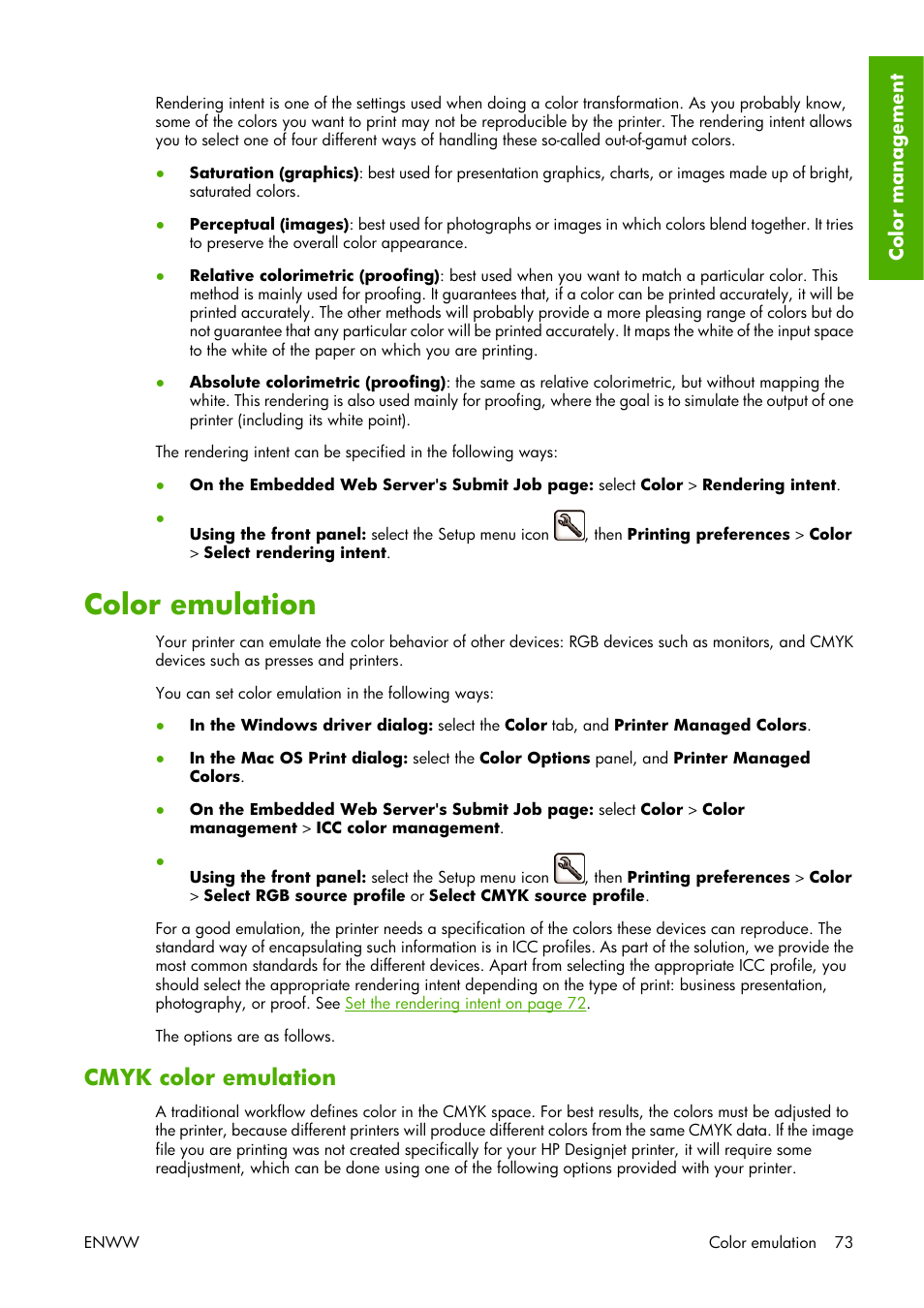 Color emulation, Cmyk color emulation | HP Designjet Z3100 Photo Printer series User Manual | Page 83 / 221