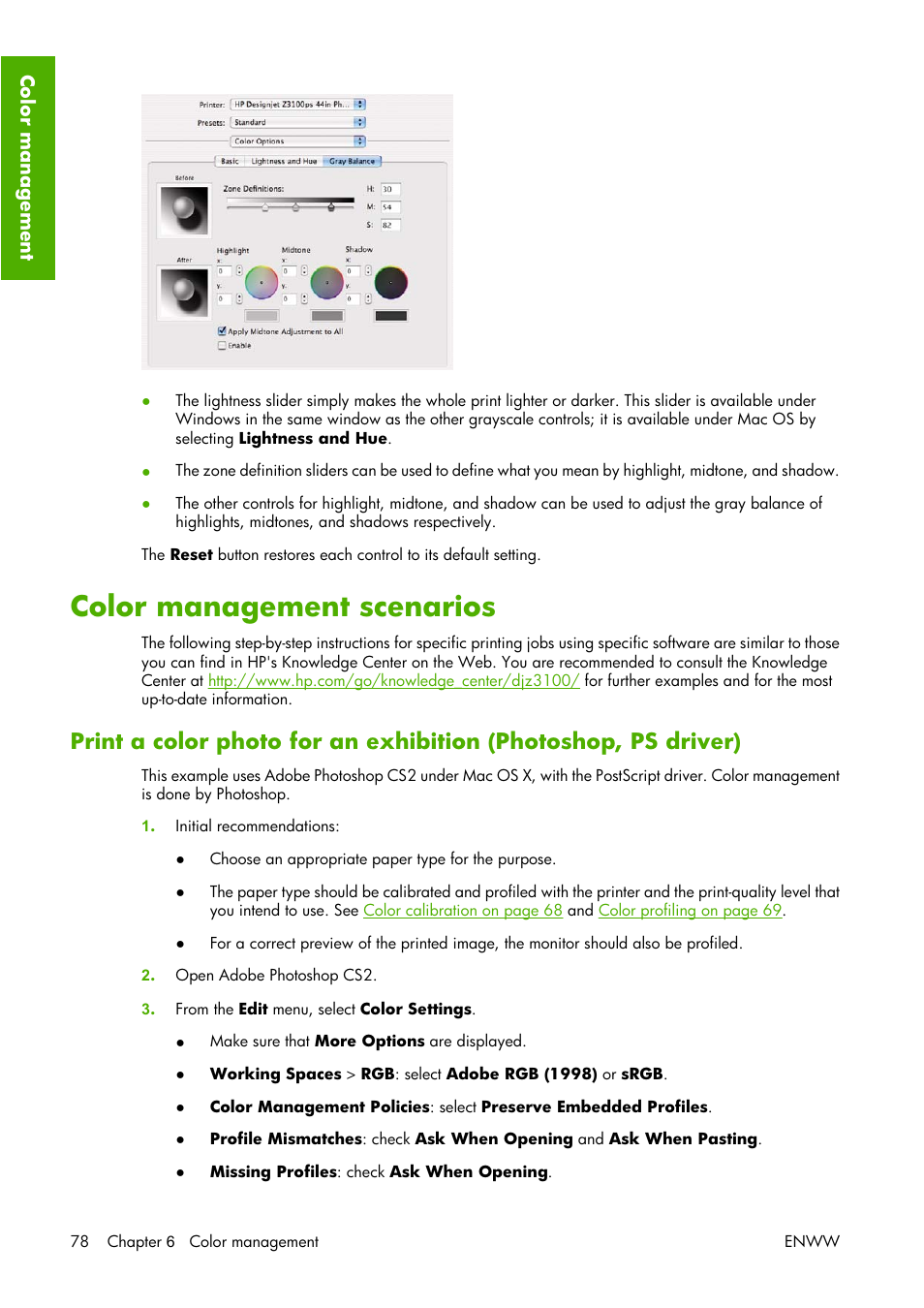 Color management scenarios | HP Designjet Z3100 Photo Printer series User Manual | Page 88 / 221