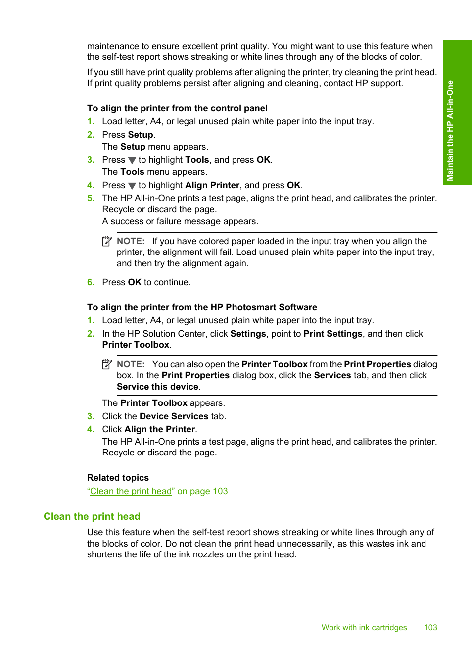 Clean the print head | HP Photosmart C6280 All-in-One Printer User Manual | Page 104 / 189