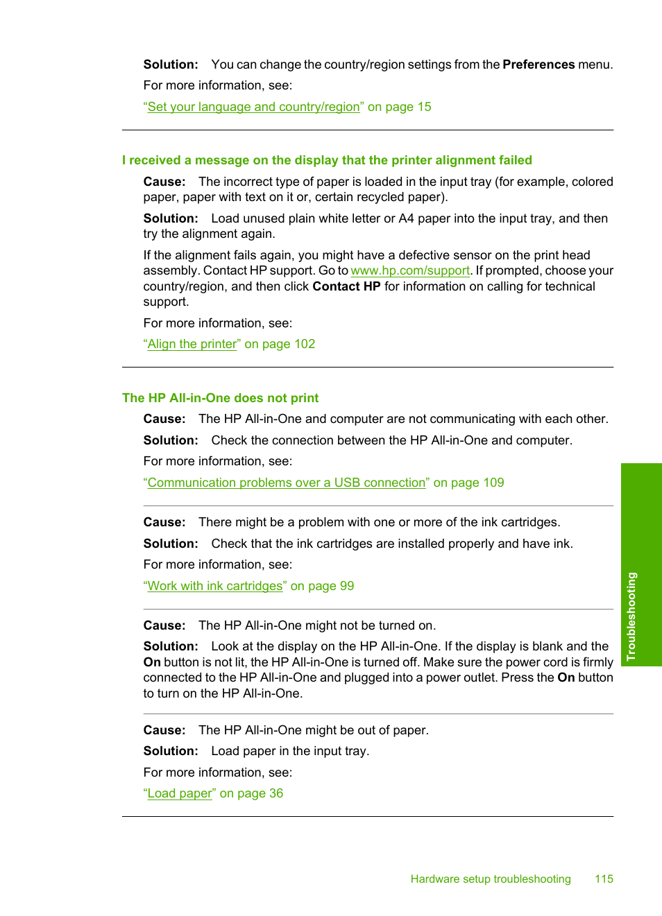 The hp all-in-one does not print | HP Photosmart C6280 All-in-One Printer User Manual | Page 116 / 189