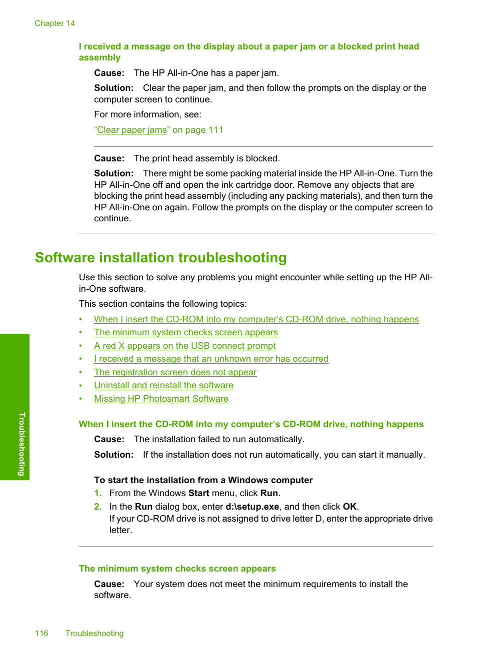 Software installation troubleshooting | HP Photosmart C6280 All-in-One Printer User Manual | Page 117 / 189