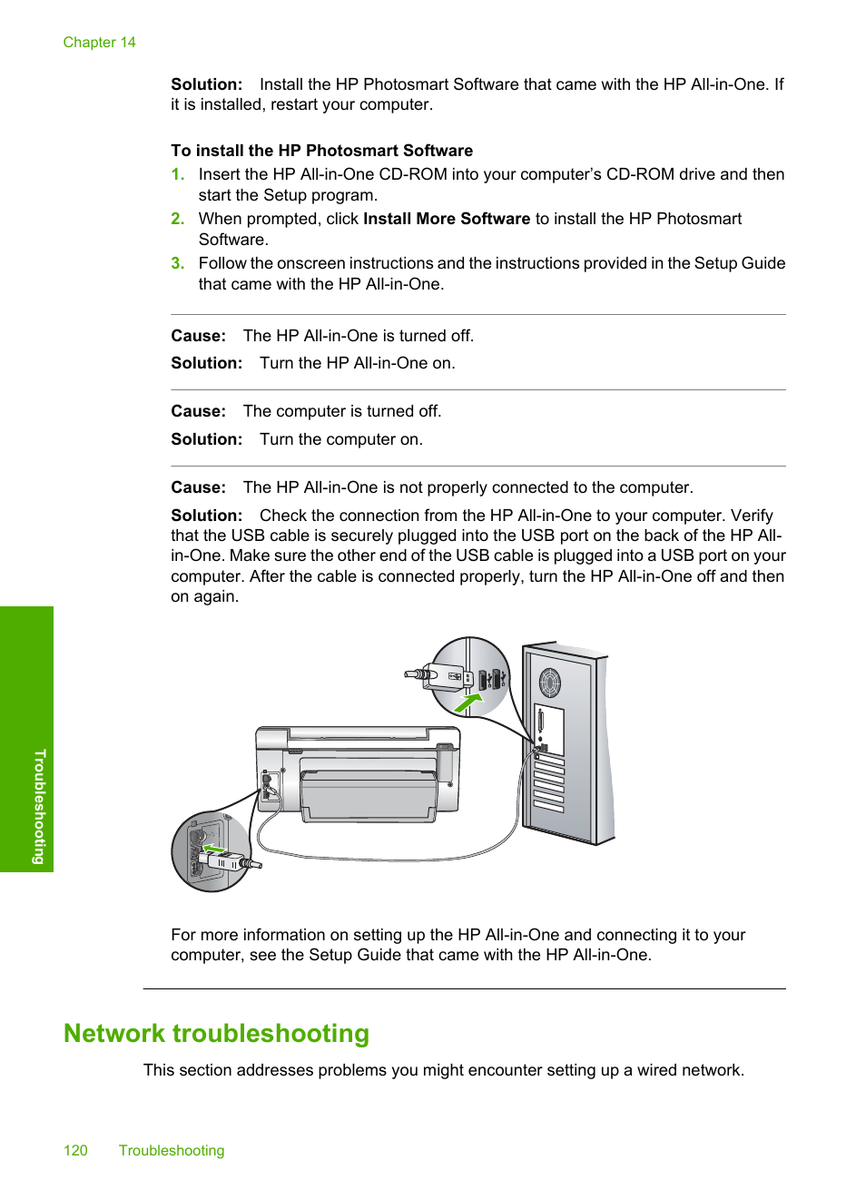 Network troubleshooting, Network | HP Photosmart C6280 All-in-One Printer User Manual | Page 121 / 189