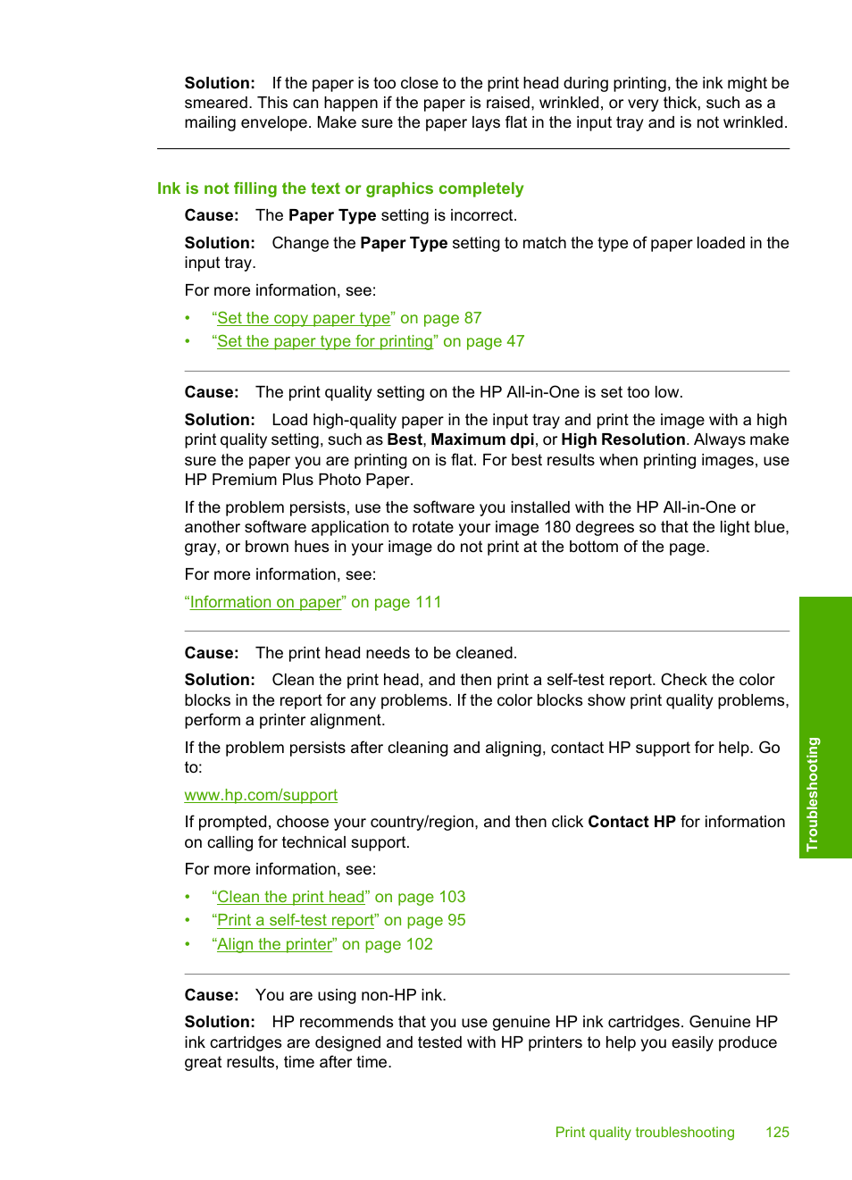 Ink is not filling the text or graphics completely | HP Photosmart C6280 All-in-One Printer User Manual | Page 126 / 189
