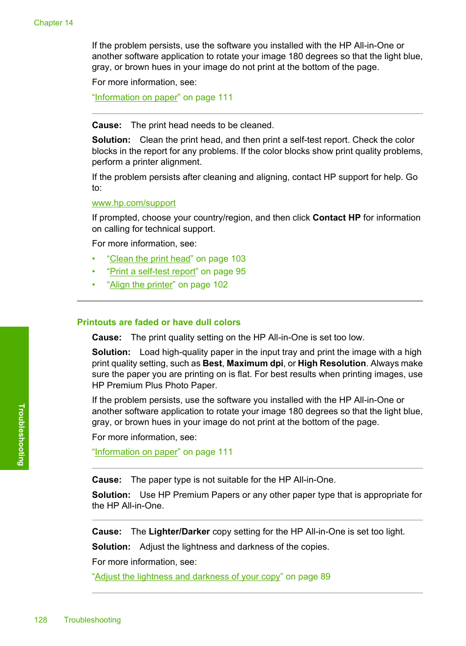 Printouts are faded or have dull colors | HP Photosmart C6280 All-in-One Printer User Manual | Page 129 / 189