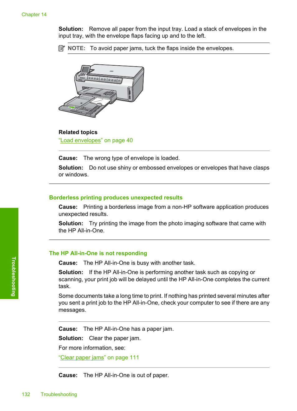 Borderless printing produces unexpected results, The hp all-in-one is not responding | HP Photosmart C6280 All-in-One Printer User Manual | Page 133 / 189