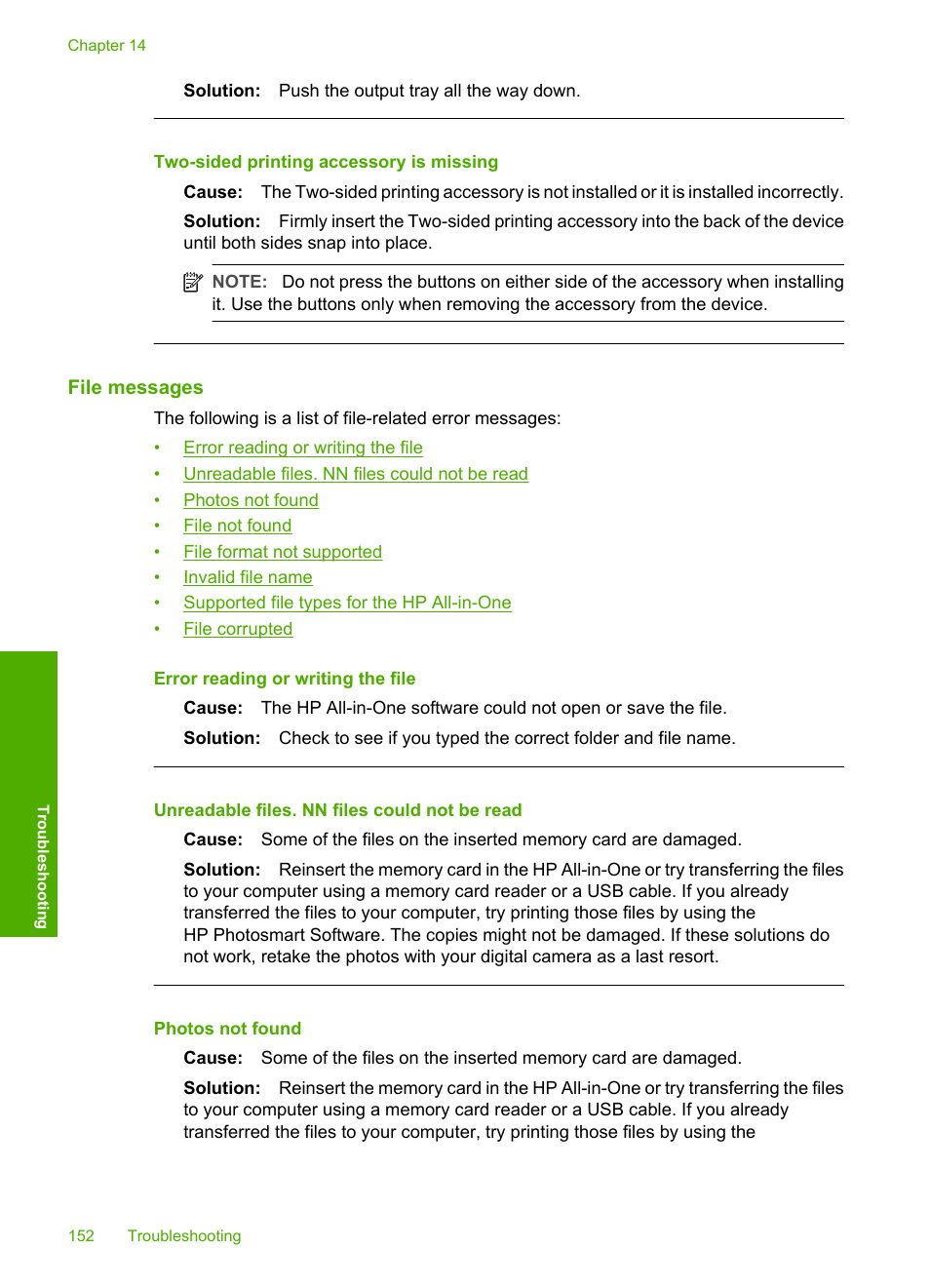File messages | HP Photosmart C6280 All-in-One Printer User Manual | Page 153 / 189