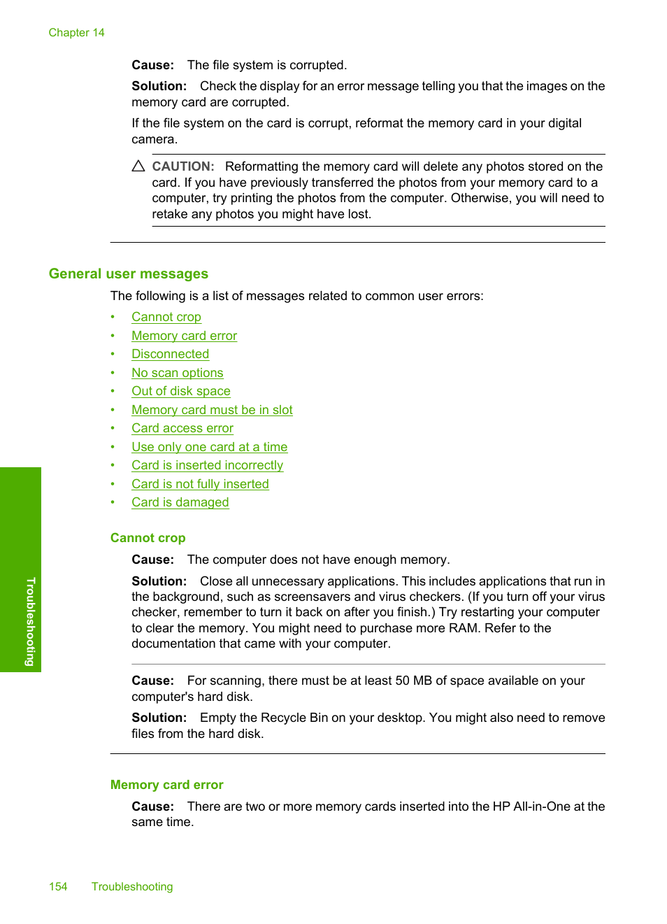 General user messages | HP Photosmart C6280 All-in-One Printer User Manual | Page 155 / 189