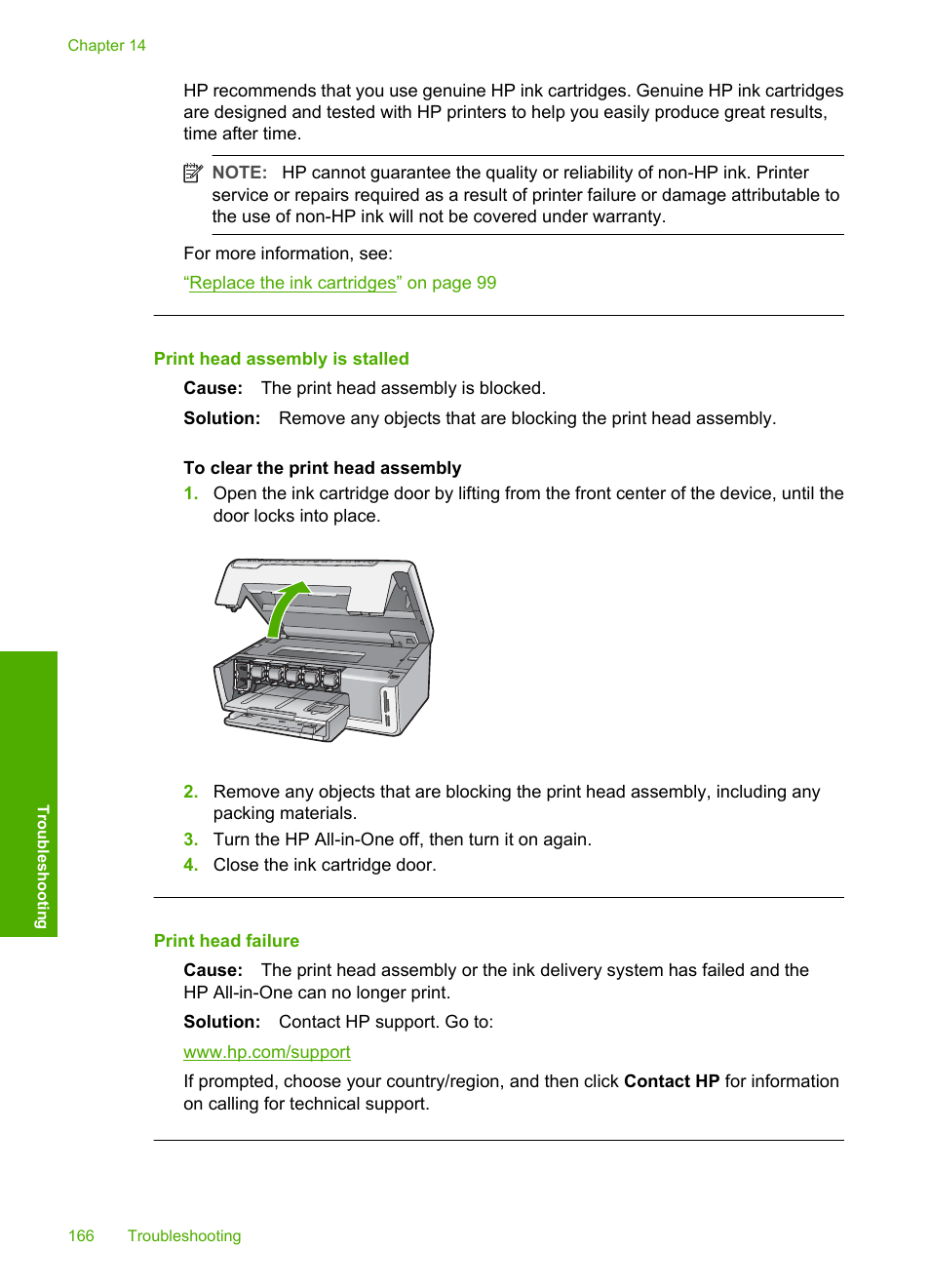 Print head assembly is stalled, Print head failure | HP Photosmart C6280 All-in-One Printer User Manual | Page 167 / 189