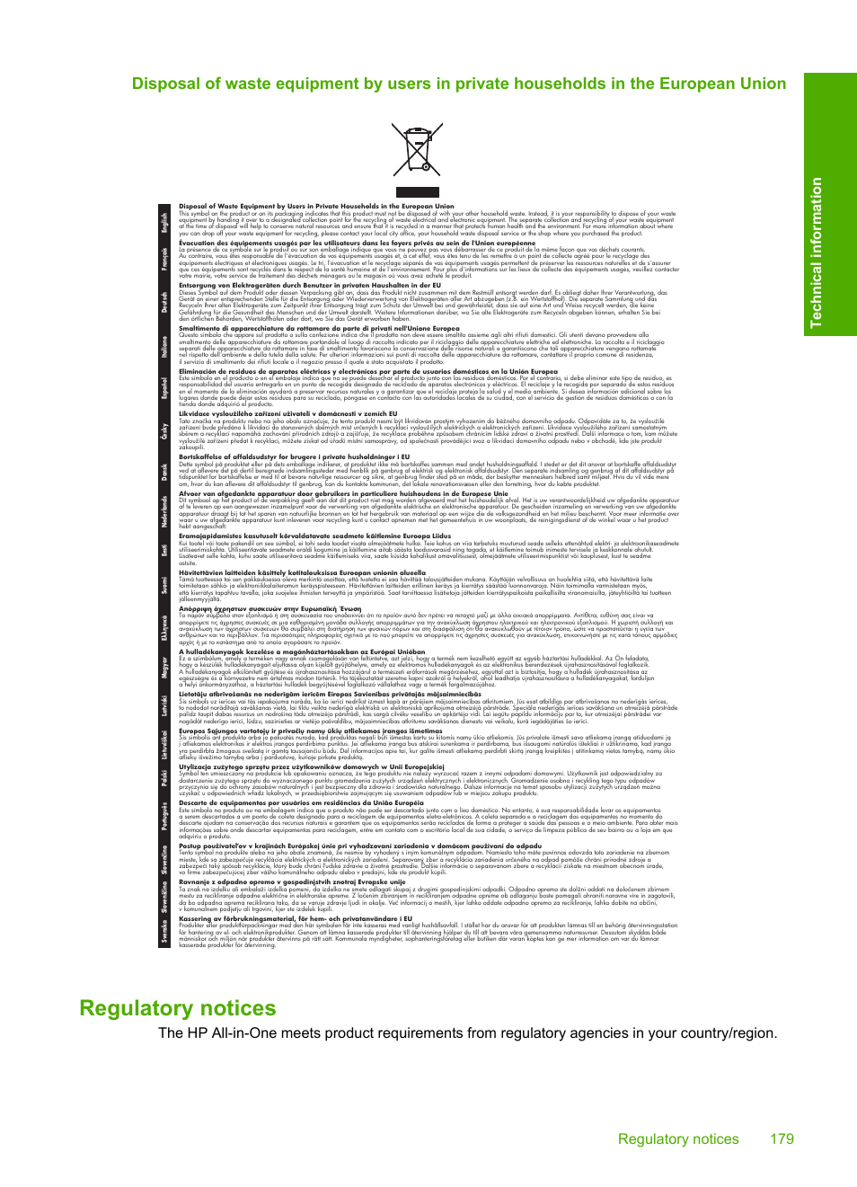 Regulatory notices | HP Photosmart C6280 All-in-One Printer User Manual | Page 180 / 189