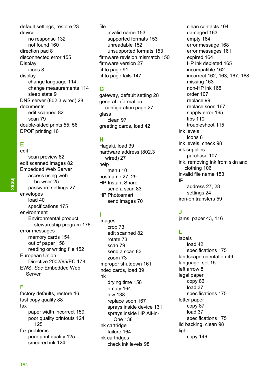 HP Photosmart C6280 All-in-One Printer User Manual | Page 185 / 189