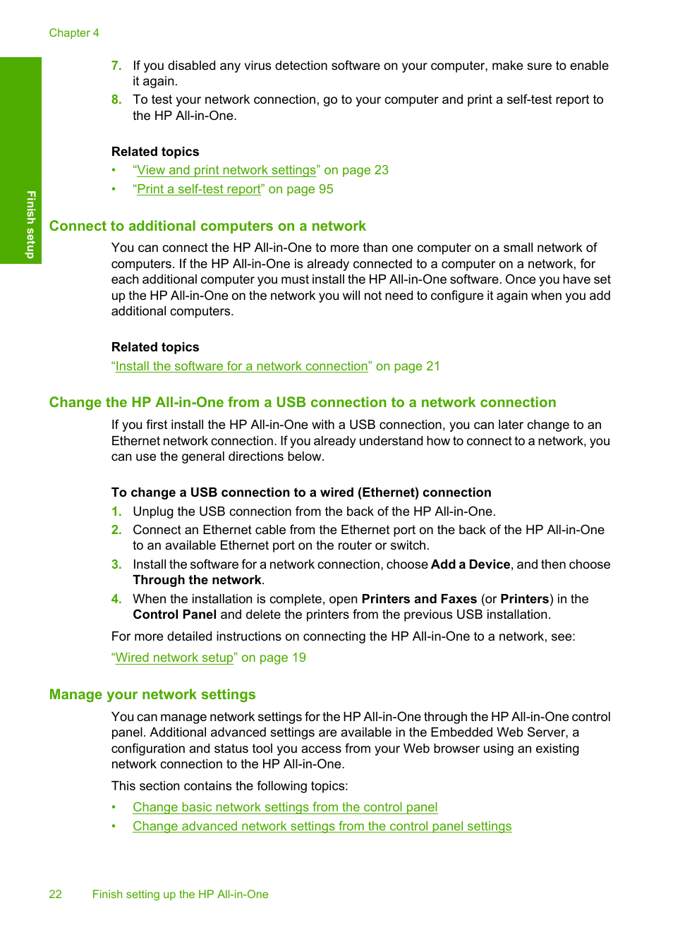 Connect to additional computers on a network, Manage your network settings | HP Photosmart C6280 All-in-One Printer User Manual | Page 23 / 189