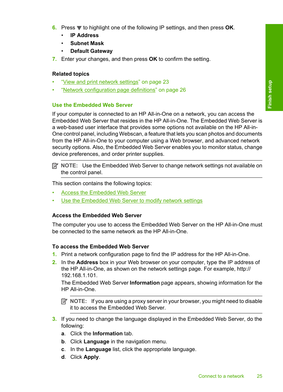 Use the embedded web server | HP Photosmart C6280 All-in-One Printer User Manual | Page 26 / 189