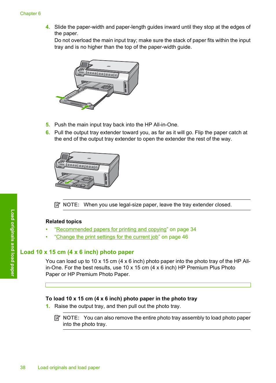 Load 10 x 15 cm (4 x 6 inch) photo paper | HP Photosmart C6280 All-in-One Printer User Manual | Page 39 / 189