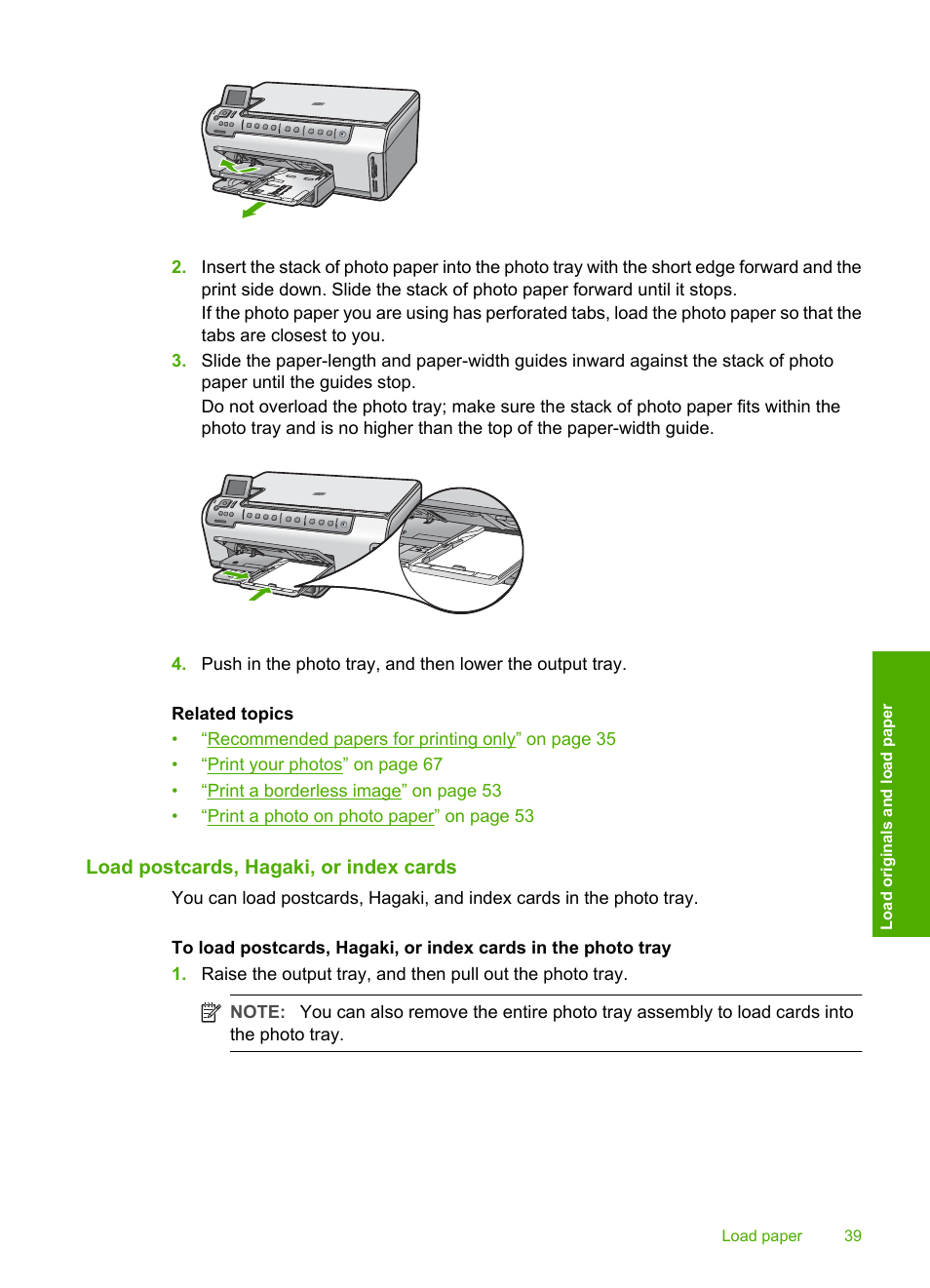 Load postcards, hagaki, or index cards | HP Photosmart C6280 All-in-One Printer User Manual | Page 40 / 189