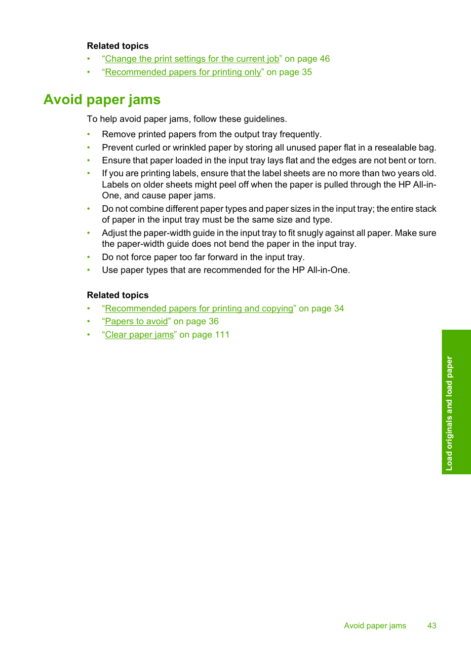 Avoid paper jams | HP Photosmart C6280 All-in-One Printer User Manual | Page 44 / 189