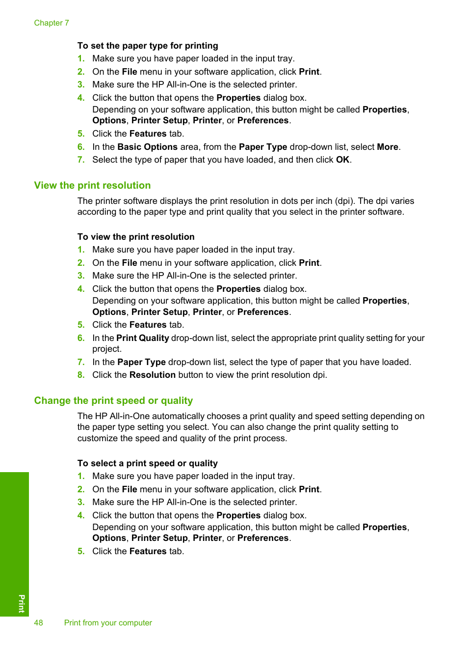 View the print resolution, Change the print speed or quality | HP Photosmart C6280 All-in-One Printer User Manual | Page 49 / 189