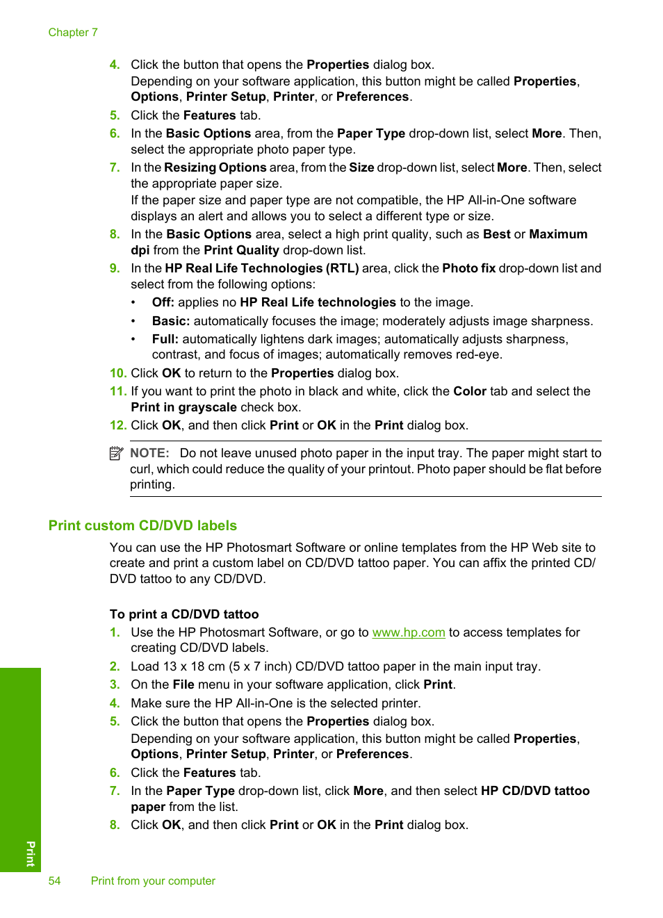 Print custom cd/dvd labels | HP Photosmart C6280 All-in-One Printer User Manual | Page 55 / 189