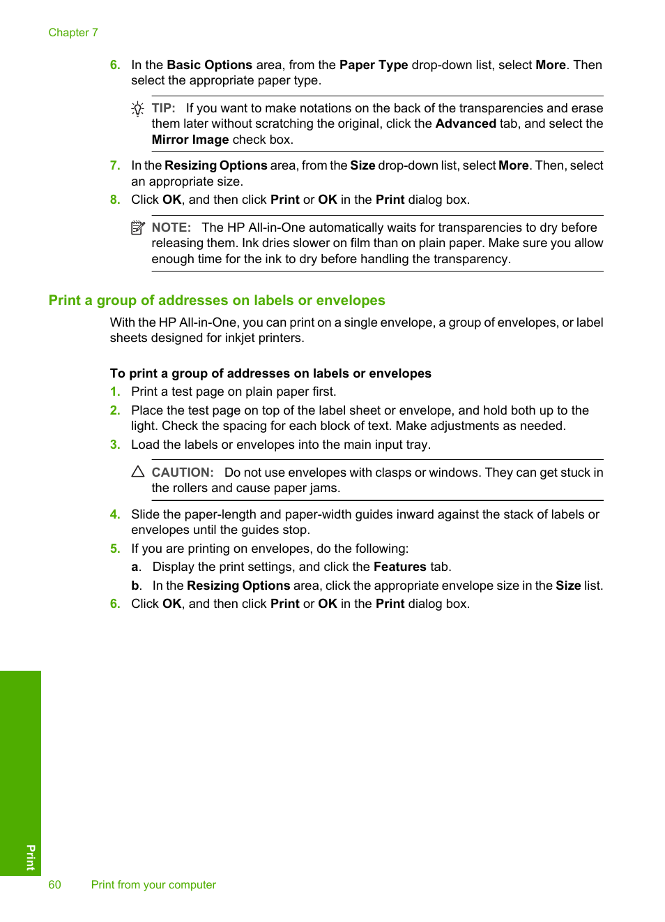 Print a group of addresses on labels or envelopes | HP Photosmart C6280 All-in-One Printer User Manual | Page 61 / 189