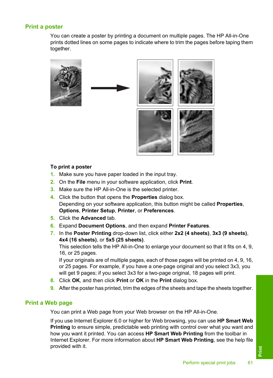 Print a poster | HP Photosmart C6280 All-in-One Printer User Manual | Page 62 / 189