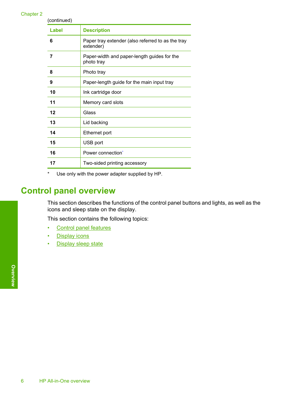 Control panel overview | HP Photosmart C6280 All-in-One Printer User Manual | Page 7 / 189