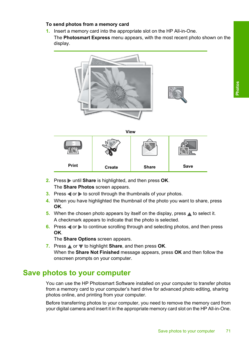 Save photos to your computer | HP Photosmart C6280 All-in-One Printer User Manual | Page 72 / 189